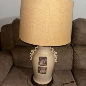 MCM 1950’s Asian inspired cream Wescal crackle lamp.